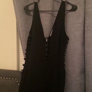 Black V neck romper with side cut outs